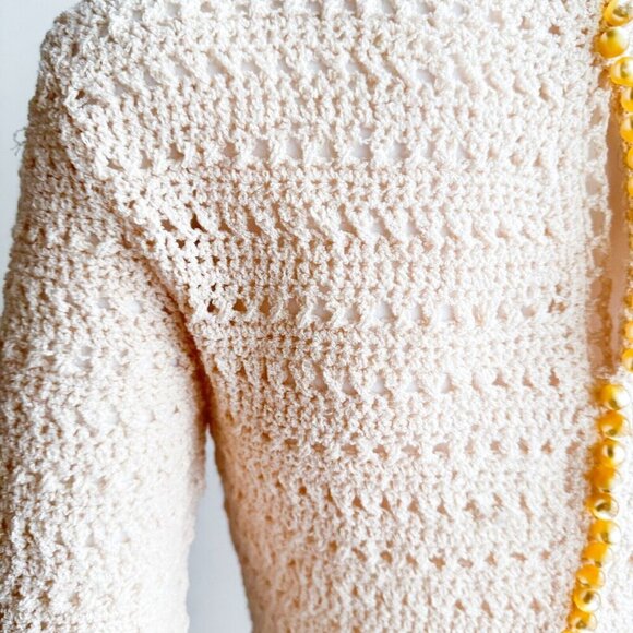 Vintage Crochet open Knit Ivory Cream Maxi Dress w Back Button Closure S - Picture 12 of 12